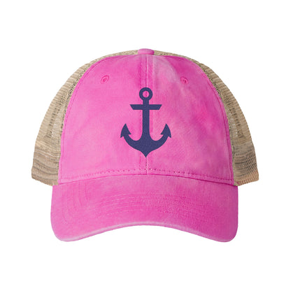 Blue Anchor Embroidered Women's Washed Mesh-Back Ball Cap