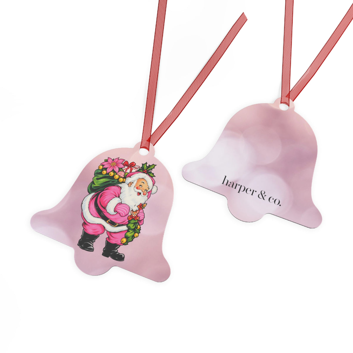 Pink Santa Christmas Metal Ornament