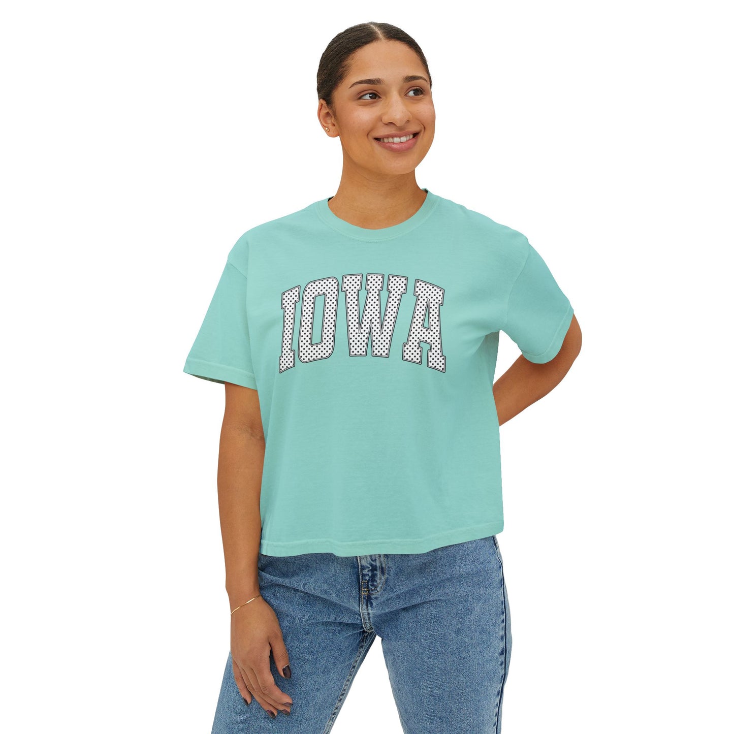 Iowa Boxy Tee — Women's Cropped College Graphic T-Shirt