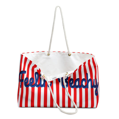 Feelin' Beachy Striped Red & White Weekender Bag — Nautical Beach Travel Tote