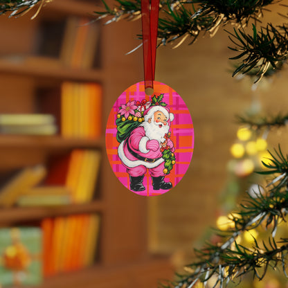 Jingle Bells Pink Plaid Metal Ornament