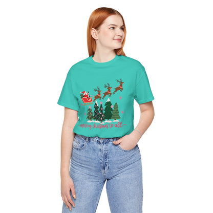 Christmas Tee - 'Merry Christmas to All' Santa Sleigh & Reindeer Holiday T-Shirt