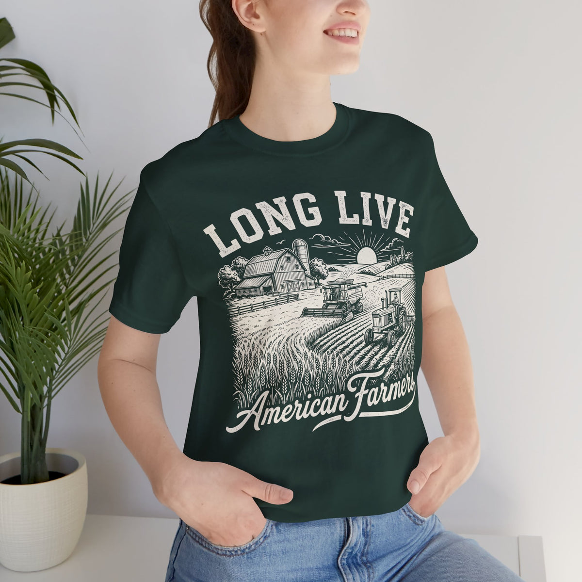 Long Live American Farmers White T-Shirt — Vintage Farm Scene Tee
