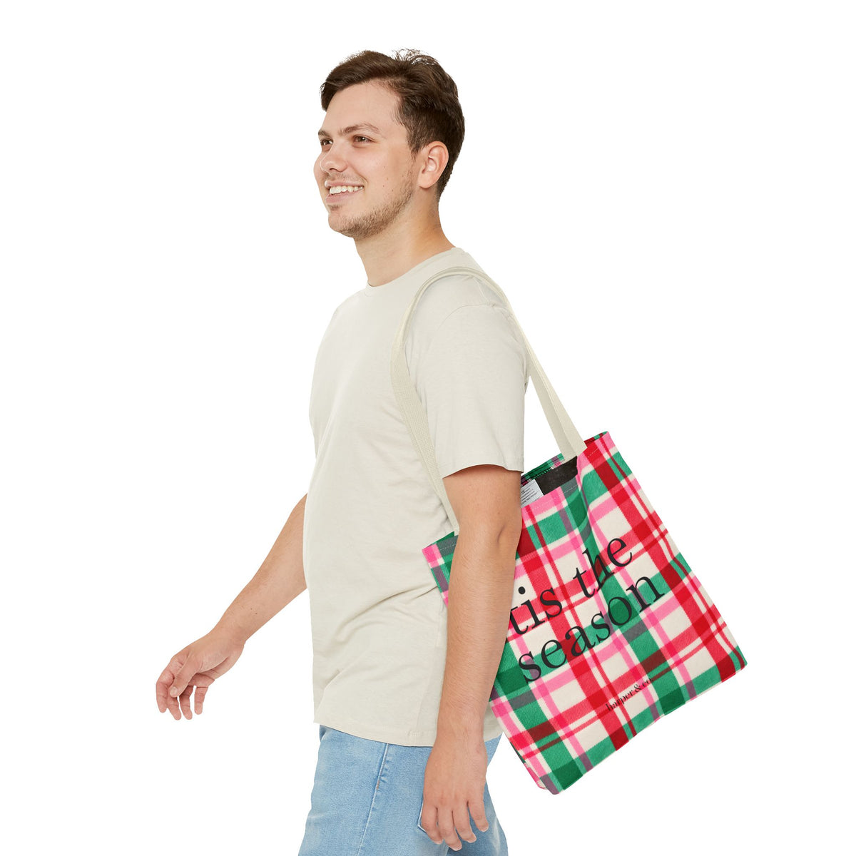 Christmas Plaid Tote Bag - 'Tis the Season Holiday Market Bag