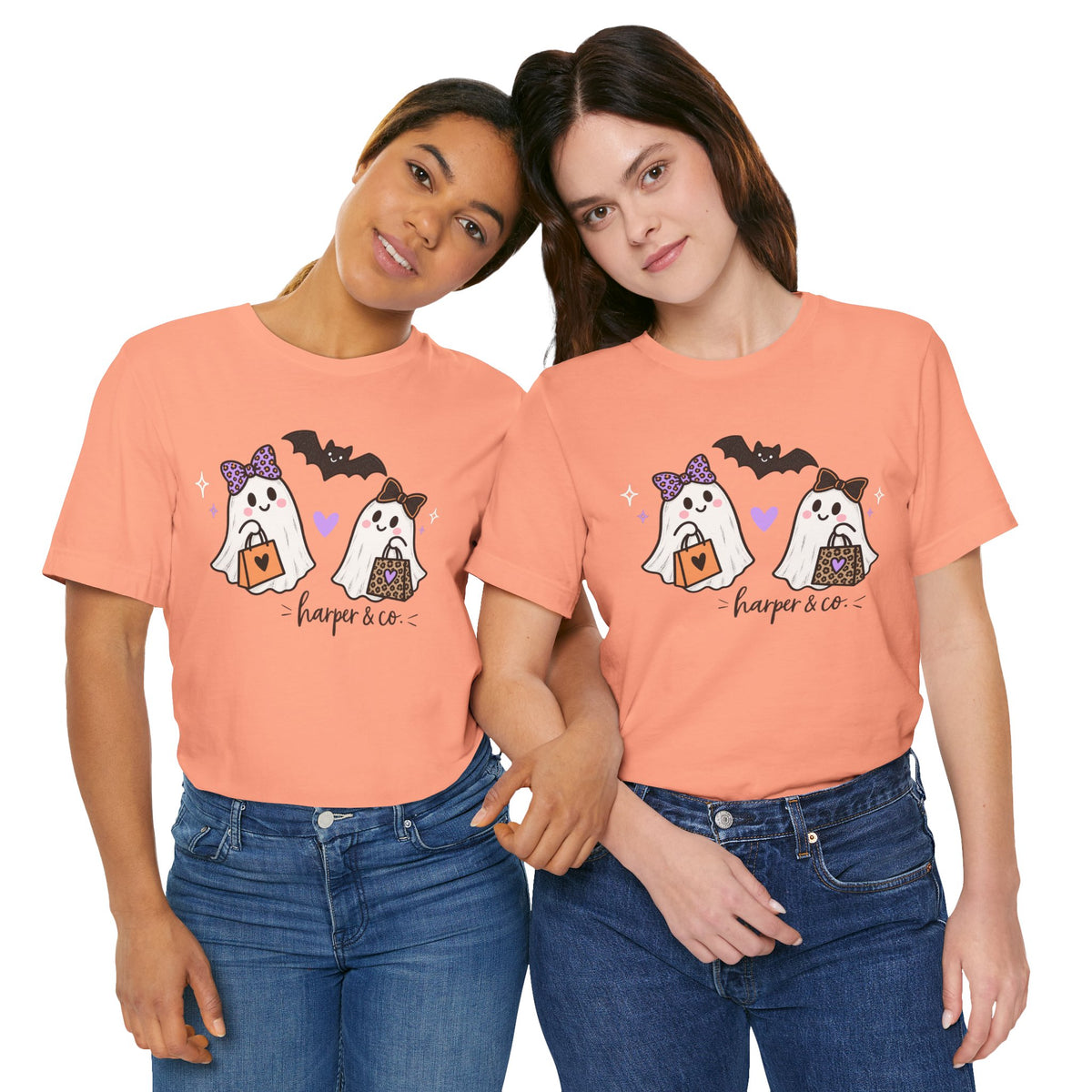 Cute Halloween Ghosts T-Shirt — Trick-or-Treating Ghosts with Bats & 'harper & co.'