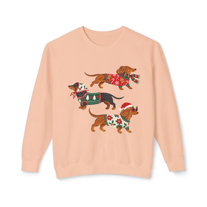 Dachshund Trio Christmas Sweatshirt — Festive Wiener Dogs in Holiday Sweaters