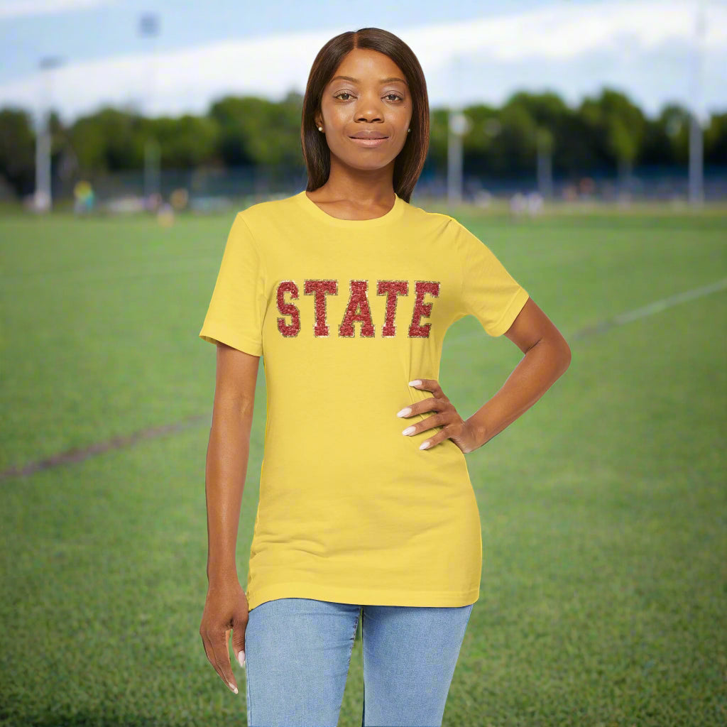 State Faux Chenille Varsity Letter Unisex Soft Style T-Shirt