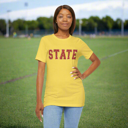 State Faux Chenille Varsity Letter Unisex Soft Style T-Shirt
