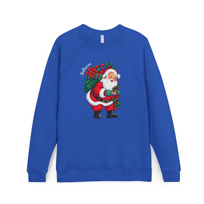 Santa Claus Christmas Sweatshirt - Vintage Santa with Holly Wreath