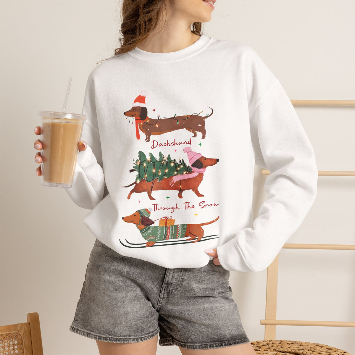 Dachshund Through the Snow Christmas Winter Jersey Sweatshirt