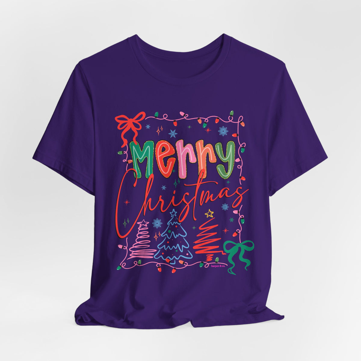 Merry Christmas Graphic Tee – Festive Holiday Holiday Lights & Trees Shirt