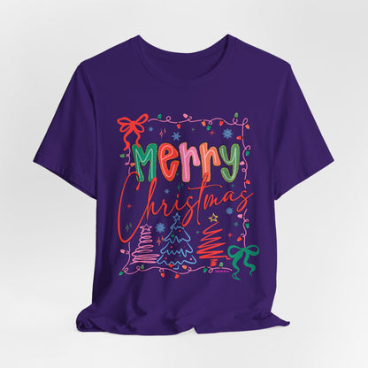 Merry Christmas Graphic Tee – Festive Holiday Holiday Lights & Trees Shirt