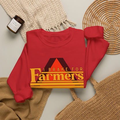 Farmers Crewneck Sweatshirt — 'I Brake for Farmers' Retro Farm Crew