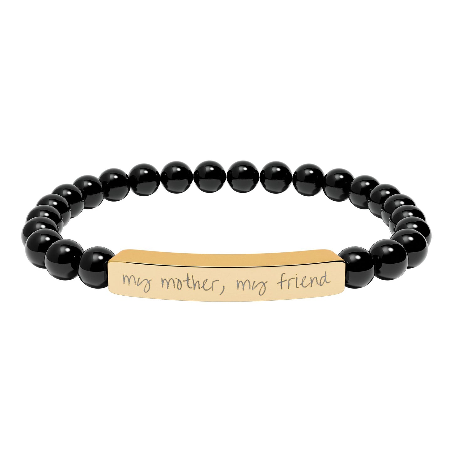 Engraved Natural Stone Bar Bracelet — "my mother, my friend" Stretch Bead Bracelet