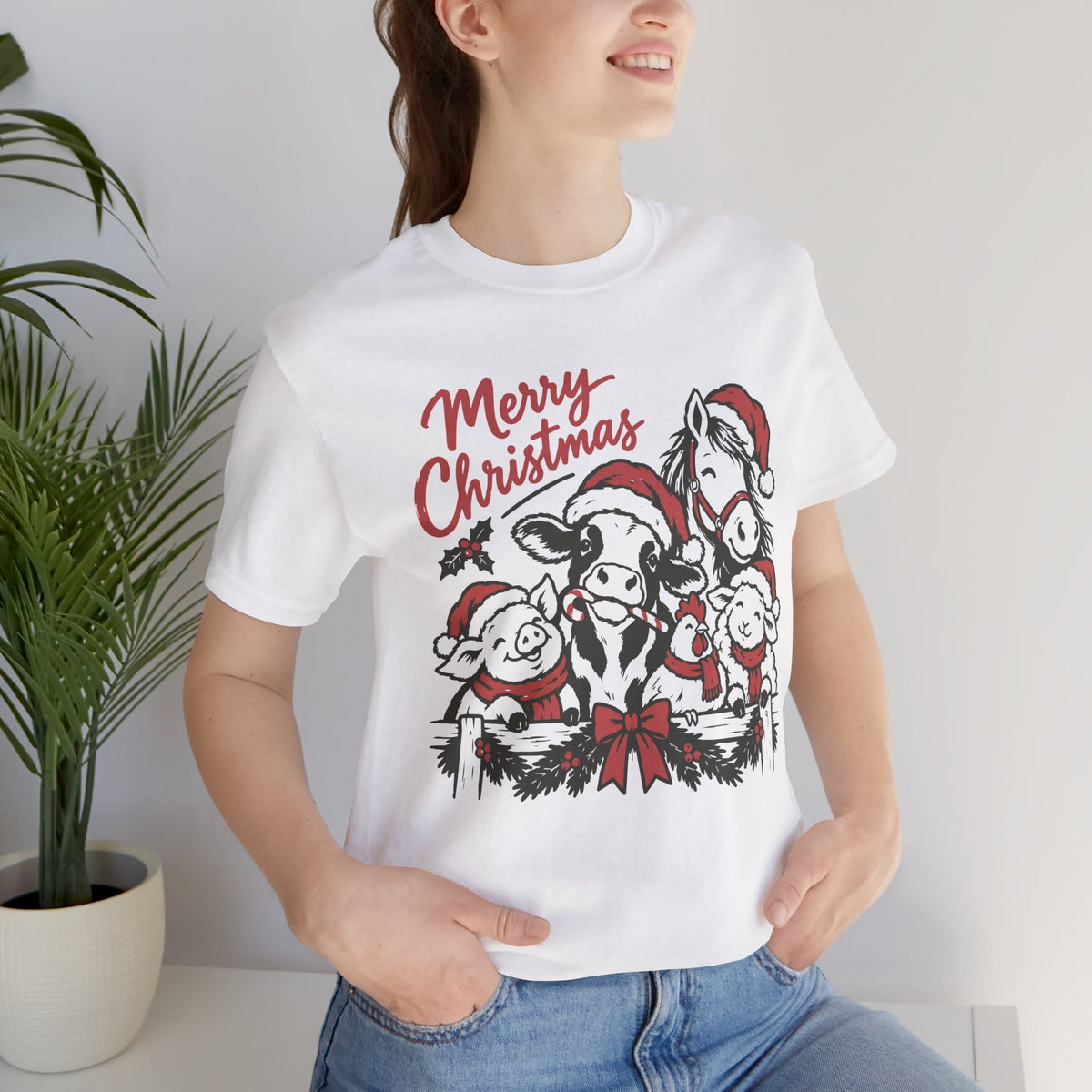 Merry Christmas Farm Animals Graphic Tee