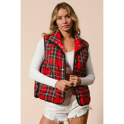 BiBi Vintage Christmas Puff Plaid Quilted Vest