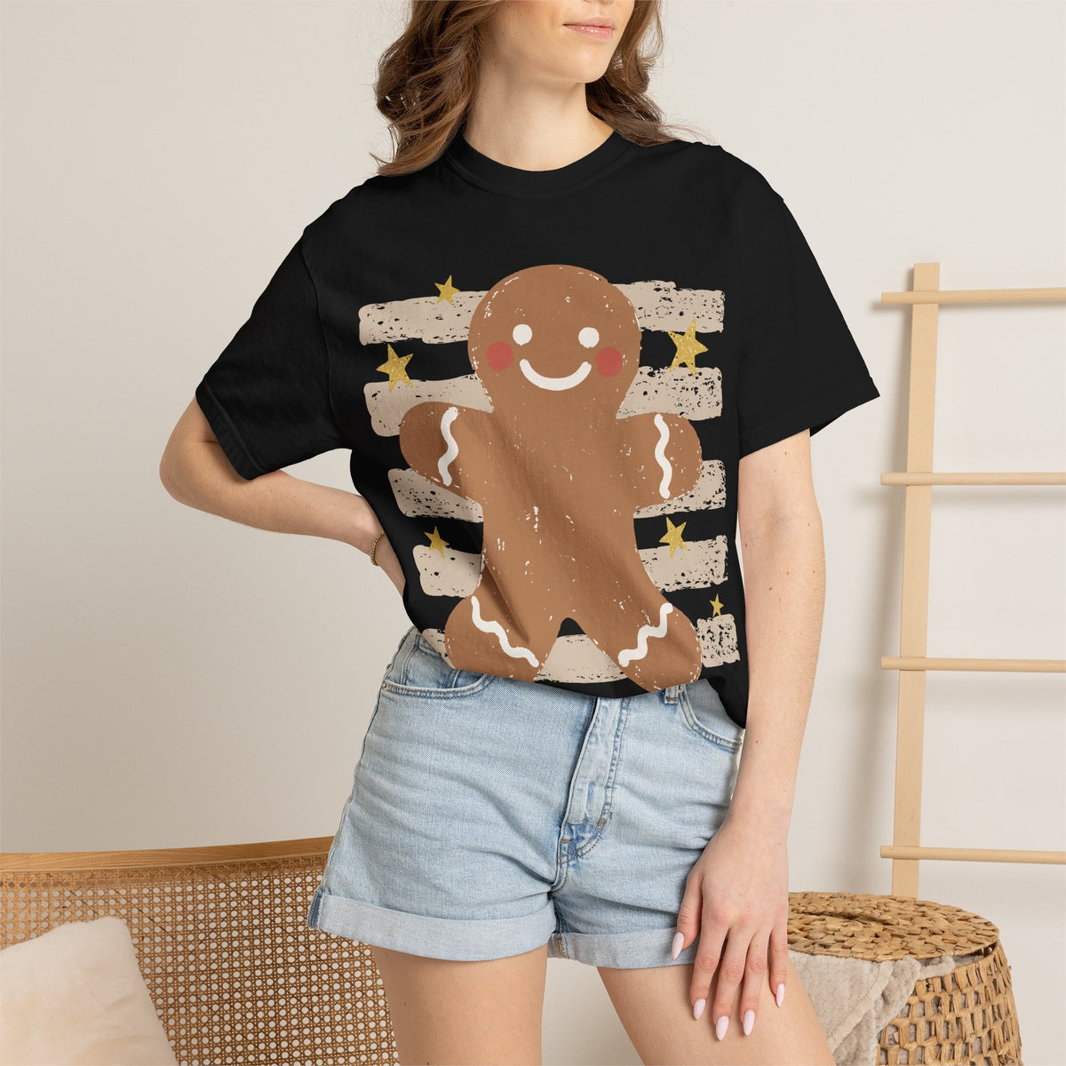 Gingerbread Cookie T-Shirt — Retro Striped Holiday Tee