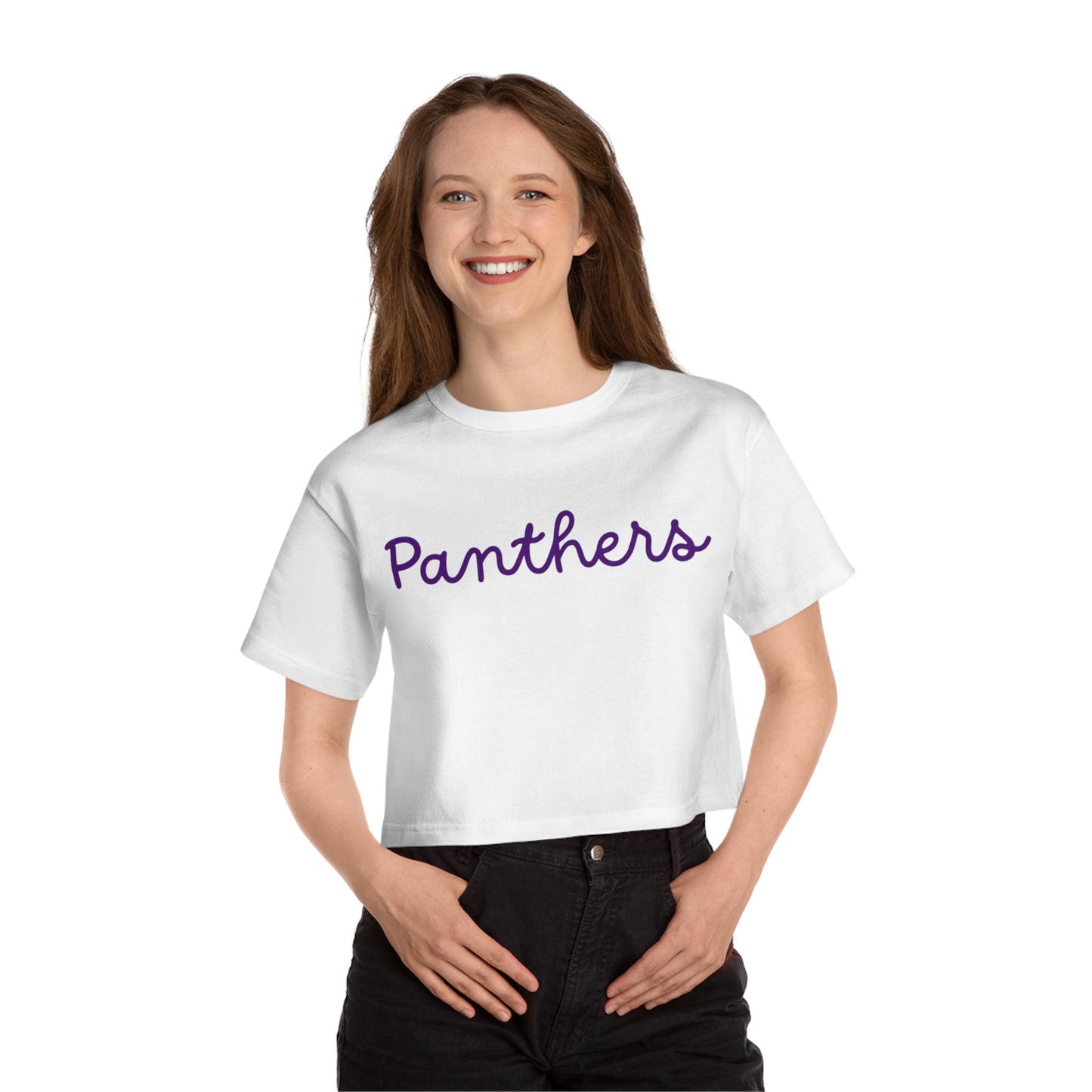 Panthers Cropped Tee — Women's Casual Script Logo Top