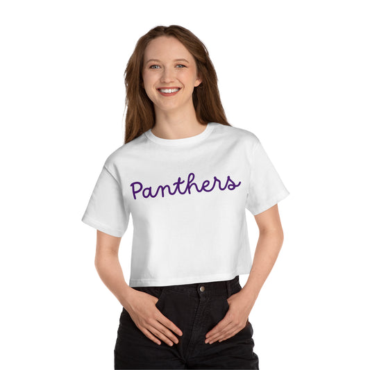 Panthers Cropped Tee — Women's Casual Script Logo Top