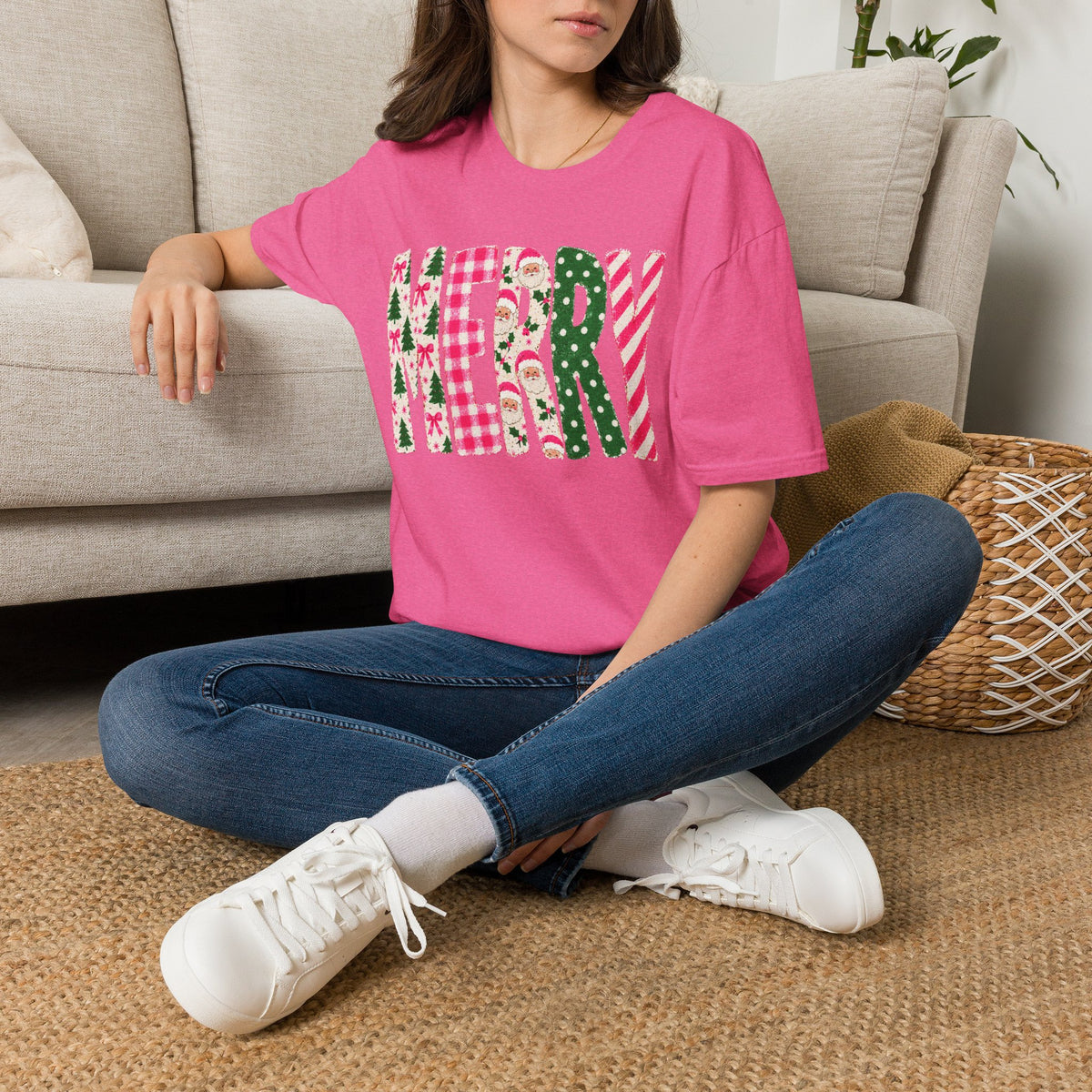 Merry Patchwork Christmas Holiday T-Shirt