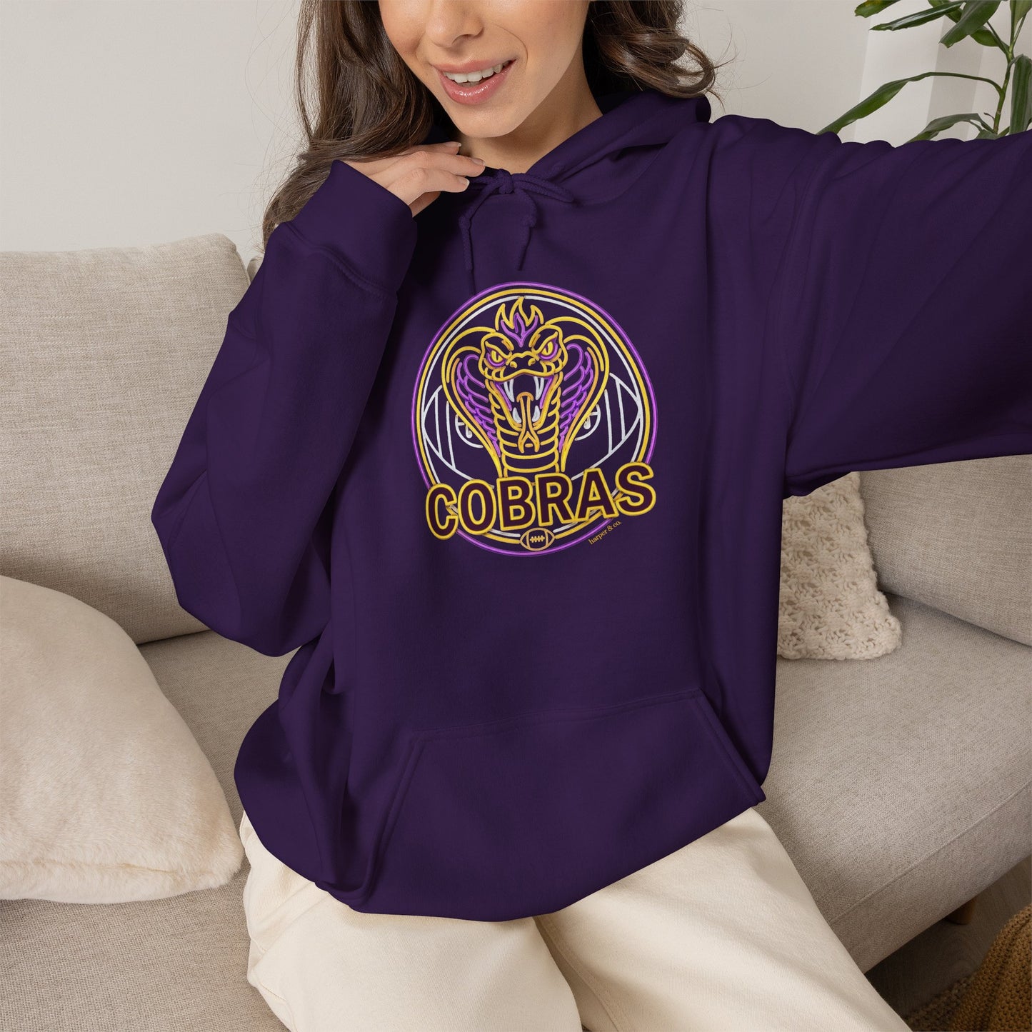 Cobra Logo Hoodie — Retro Neon 'Cobras' Graphic Pullover