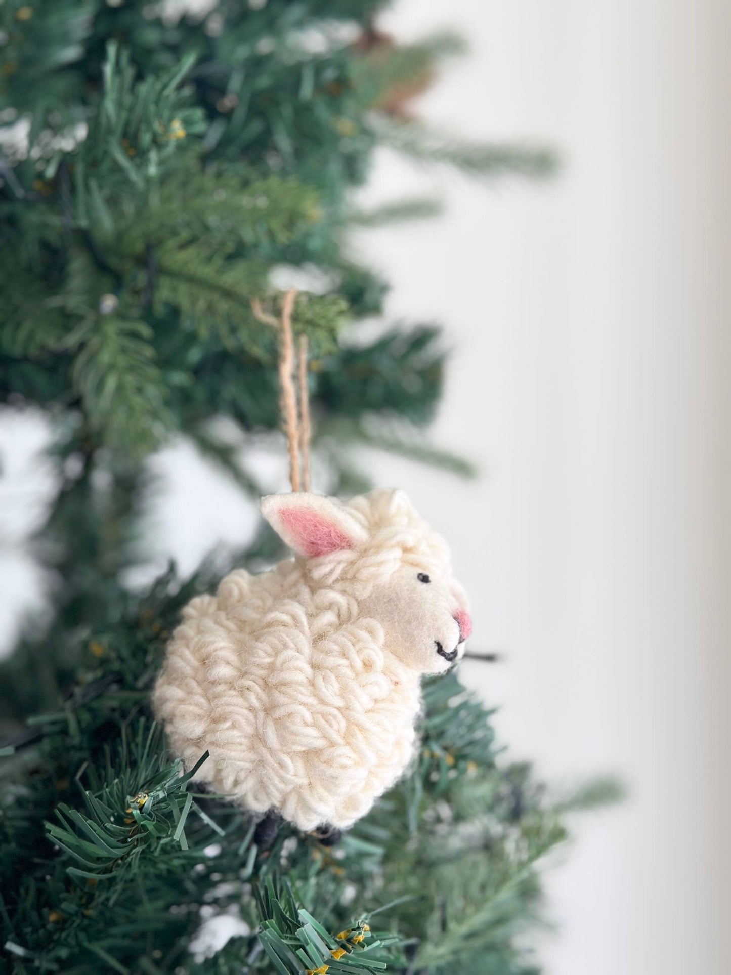 Felt Sheep Ornament with Pink Nose & Black Feet