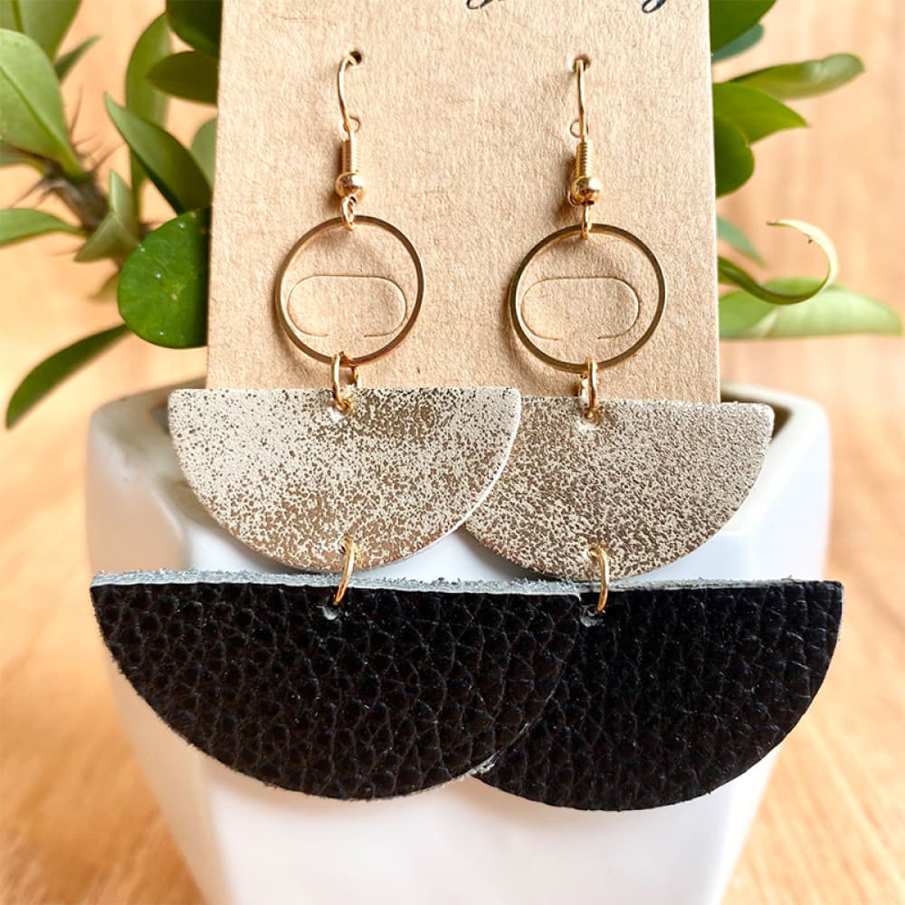 Leather Geometrical Shape Dangle Earrings