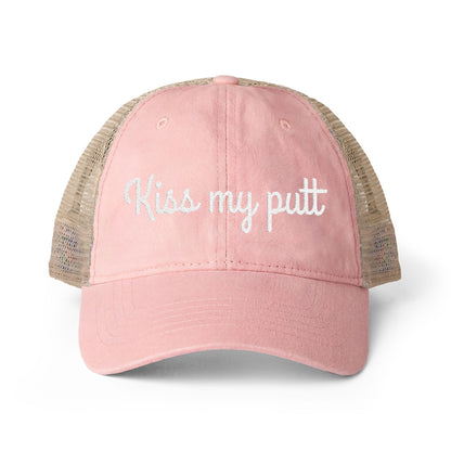 Kiss My Putt Embroidered Women's Washed Mesh-Back Ball Cap