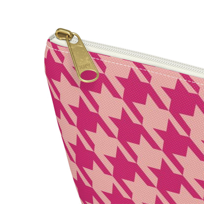 Pink Houndstooth Accessory Pouch w T-bottom