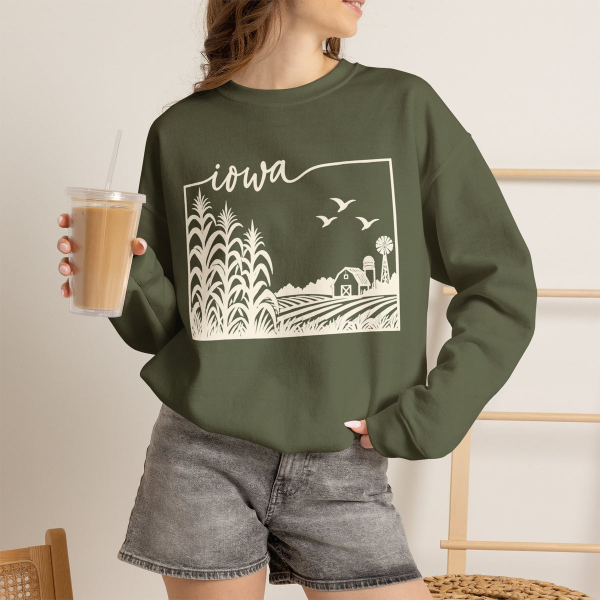 Iowa Farm Scene Crewneck Sweatshirt