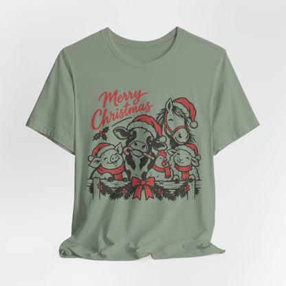 Merry Christmas Farm Animals Graphic Tee