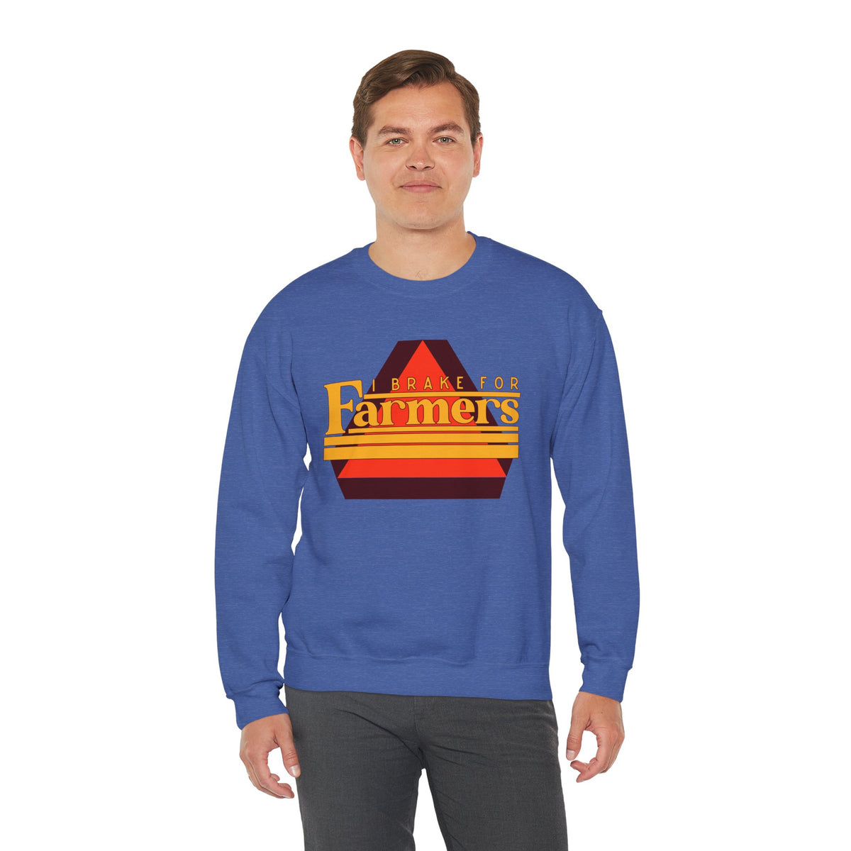 Farmers Crewneck Sweatshirt — 'I Brake for Farmers' Retro Farm Crew
