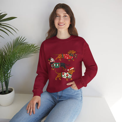 Dachshund Trio Christmas Sweatshirt – Festive Wiener Dogs in Holiday Sweaters