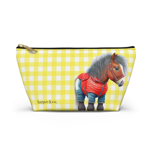 Pony & Yellow Gingham Accessory Pouch w T-bottom