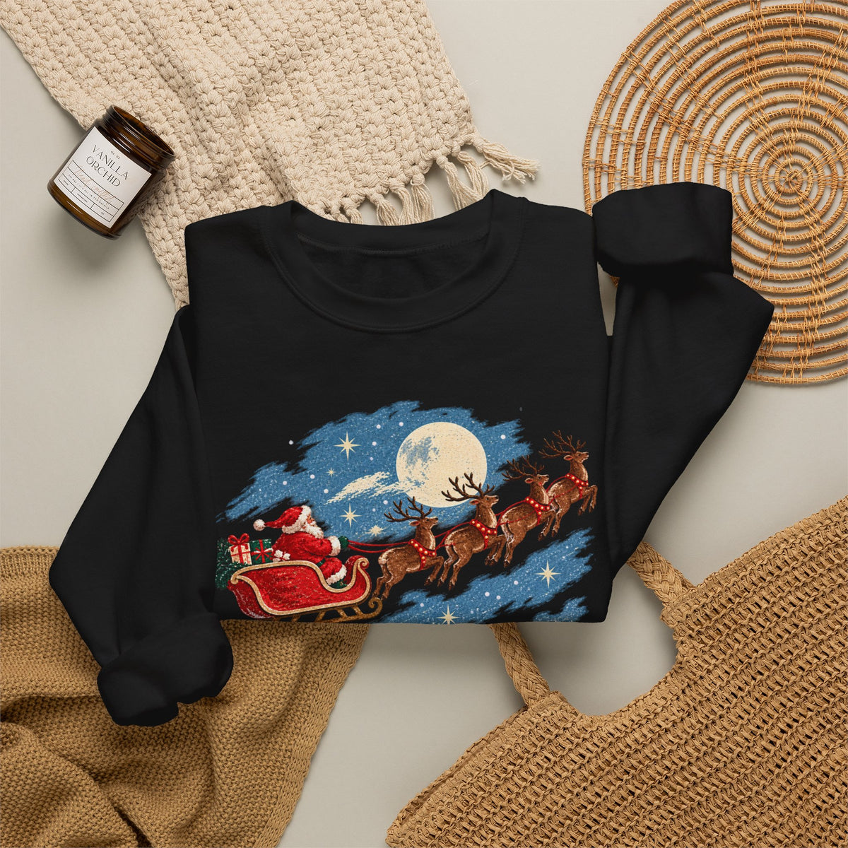 Christmas Santa Sleigh Night Sky Farm Sweatshirt