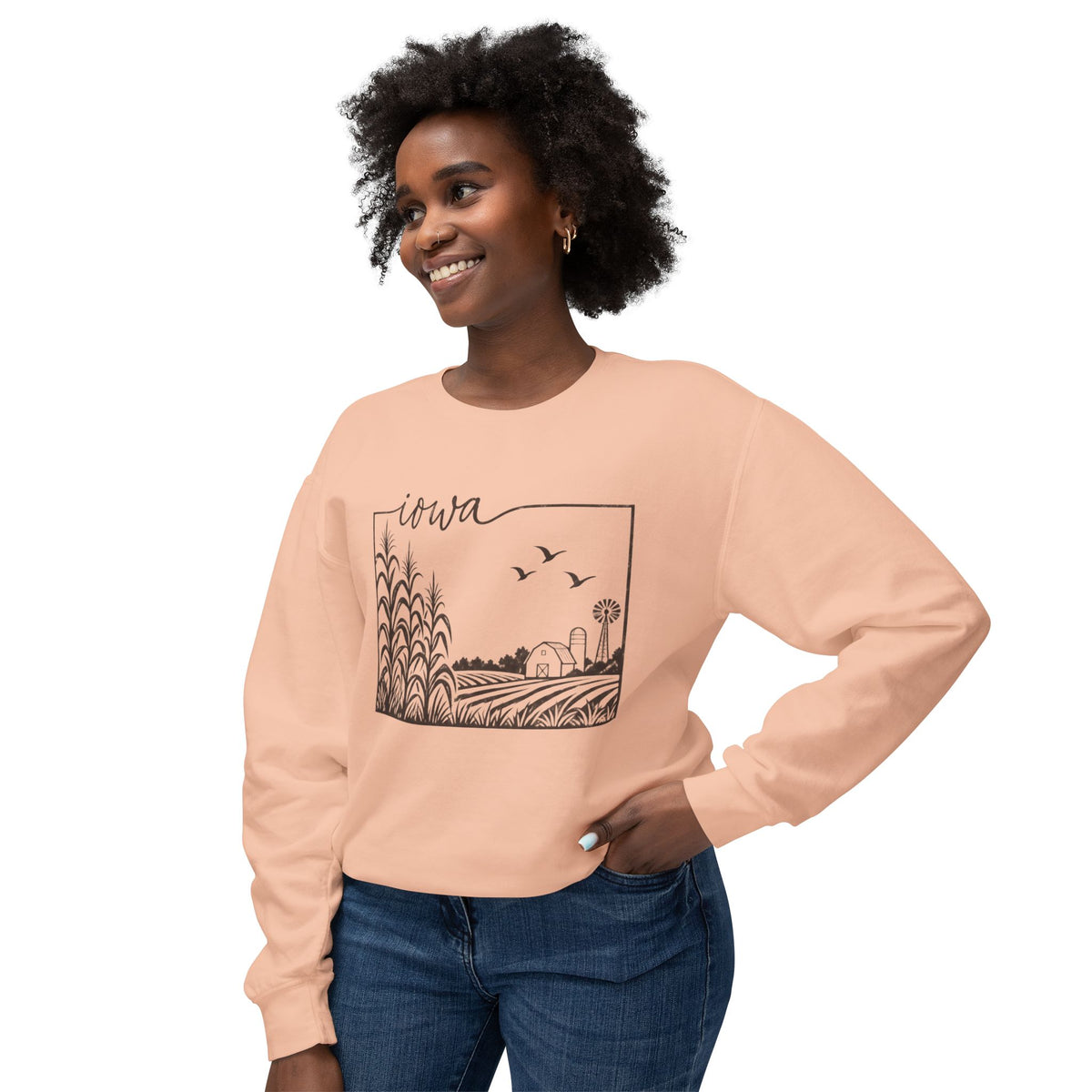 Iowa Farm Scene Crewneck Sweatshirt — Minimal Midwest Landscape