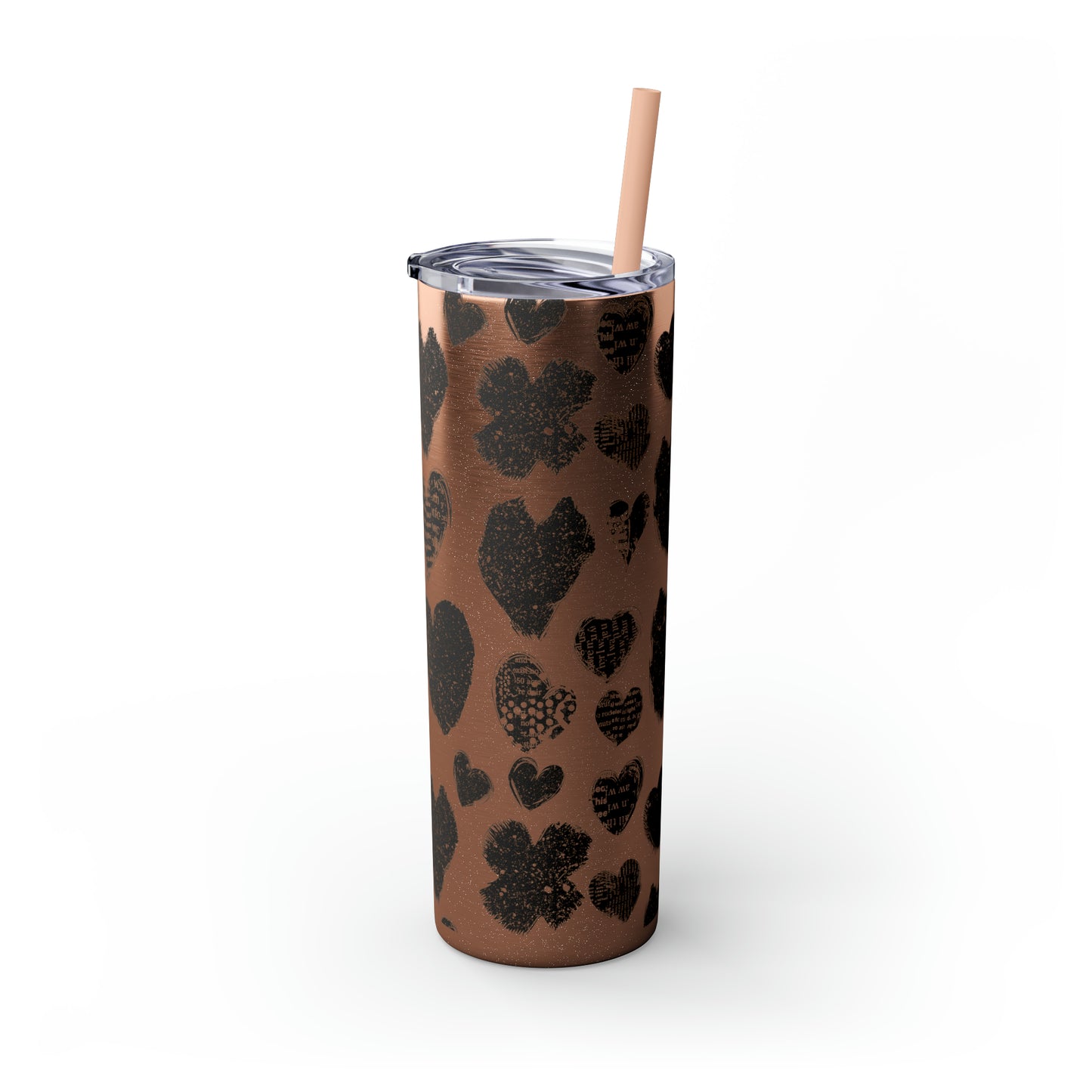 Black Heart Skinny Tumbler with Straw, 20oz