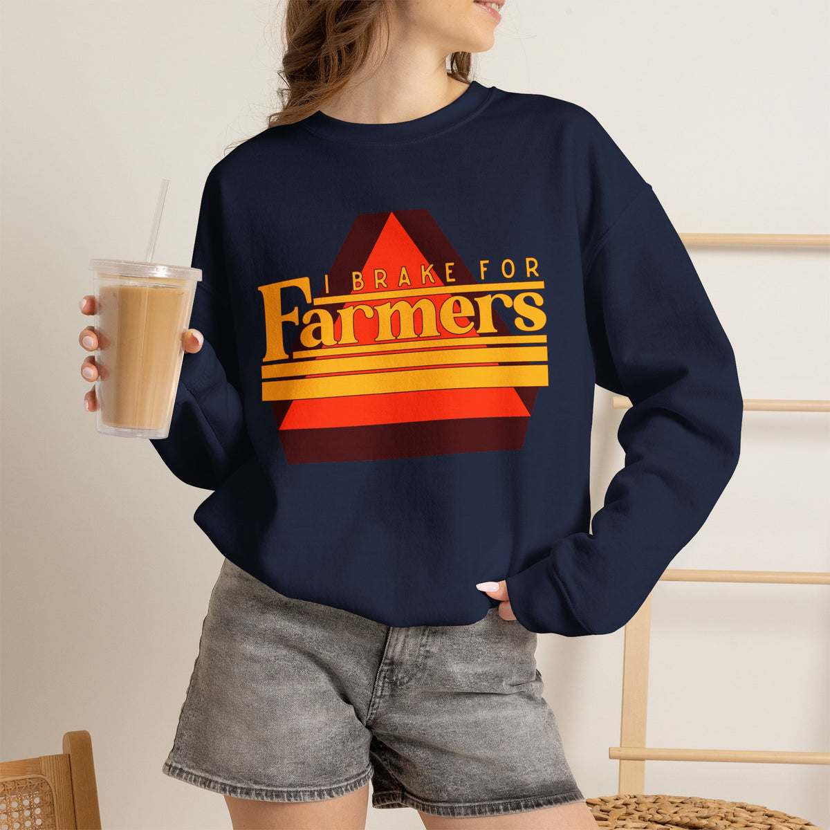 Farmers Crewneck Sweatshirt — 'I Brake for Farmers' Retro Farm Crew