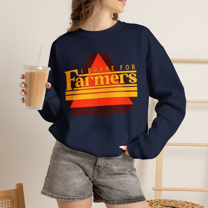 Farmers Crewneck Sweatshirt — 'I Brake for Farmers' Retro Farm Crew