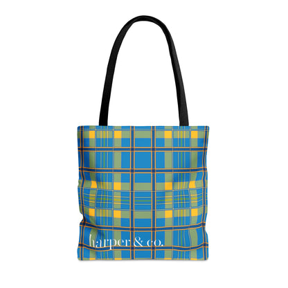 Turquoise Plaid Tote Bag