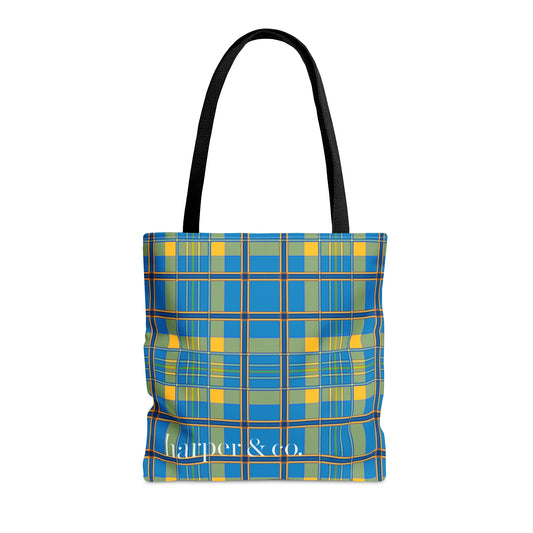 Turquoise Plaid Tote Bag