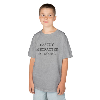 Kids Tee — “Easily Distracted by Rocks.” Funny Nature-Lover Graphic Shirt