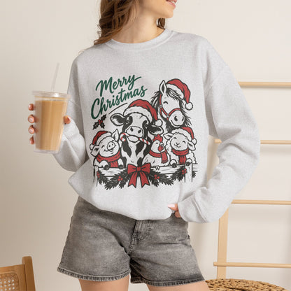 Merry Christmas Vintage Farm Animals Crewneck Sweatshirt