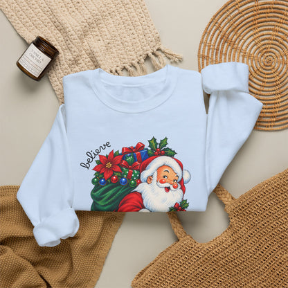 Santa 'Believe' Crewneck Sweatshirt – Vintage Christmas Santa Pullover