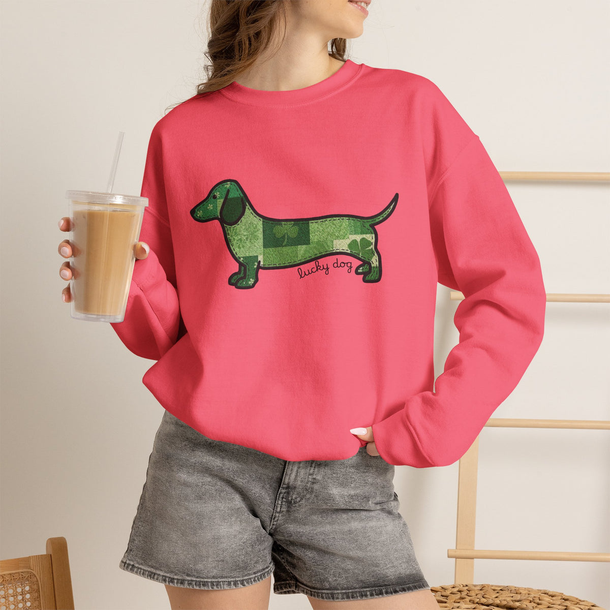 St. Patrick's Lucky Dachshund Quiltwork Sweatshirt