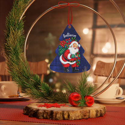 Metal Ornament - 'Believe' Santa & Custom Name 2026 Holiday Keepsake