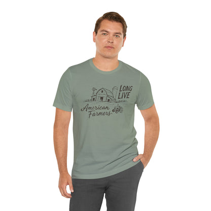 Long Live American Farmers Tee — Vintage Farmhouse Barn & Tractor T-Shirt