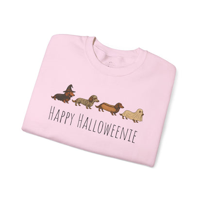 Halloween Dachshund Sweatshirt — "Happy Halloweenie" Cute Halloween Dog Crewneck