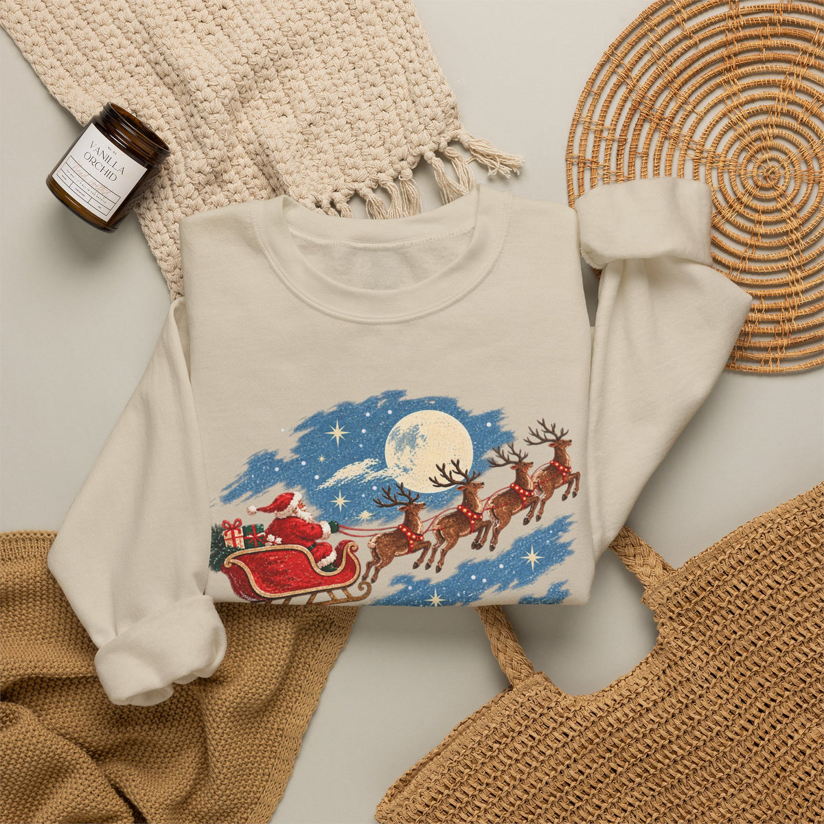 Christmas Santa Sleigh Night Sky Farm Sweatshirt