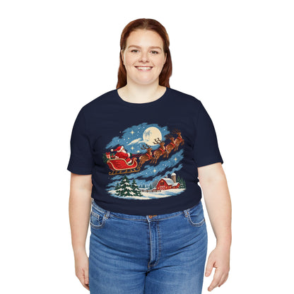 Christmas Tee — Santa Sleigh over Snowy Farm Holiday T‑Shirt